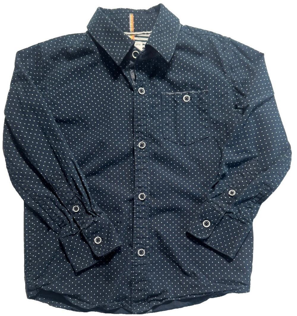 Cactus Boys 4T Navy Polka Dot Button Up Shirt Long Sleeve Cotton Blend Toddler
